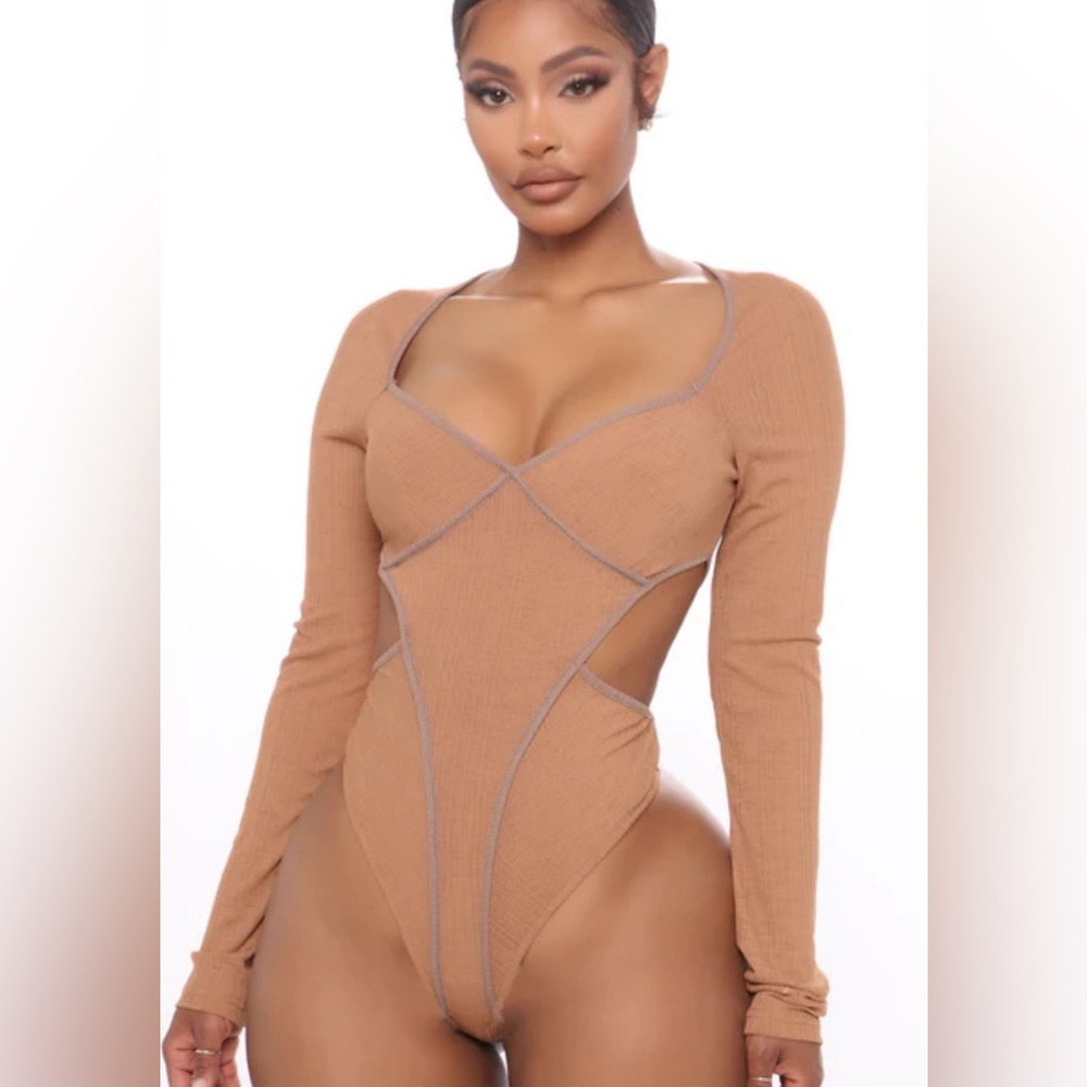 Fashion Nova Tan Long Sleeve Bodysuit